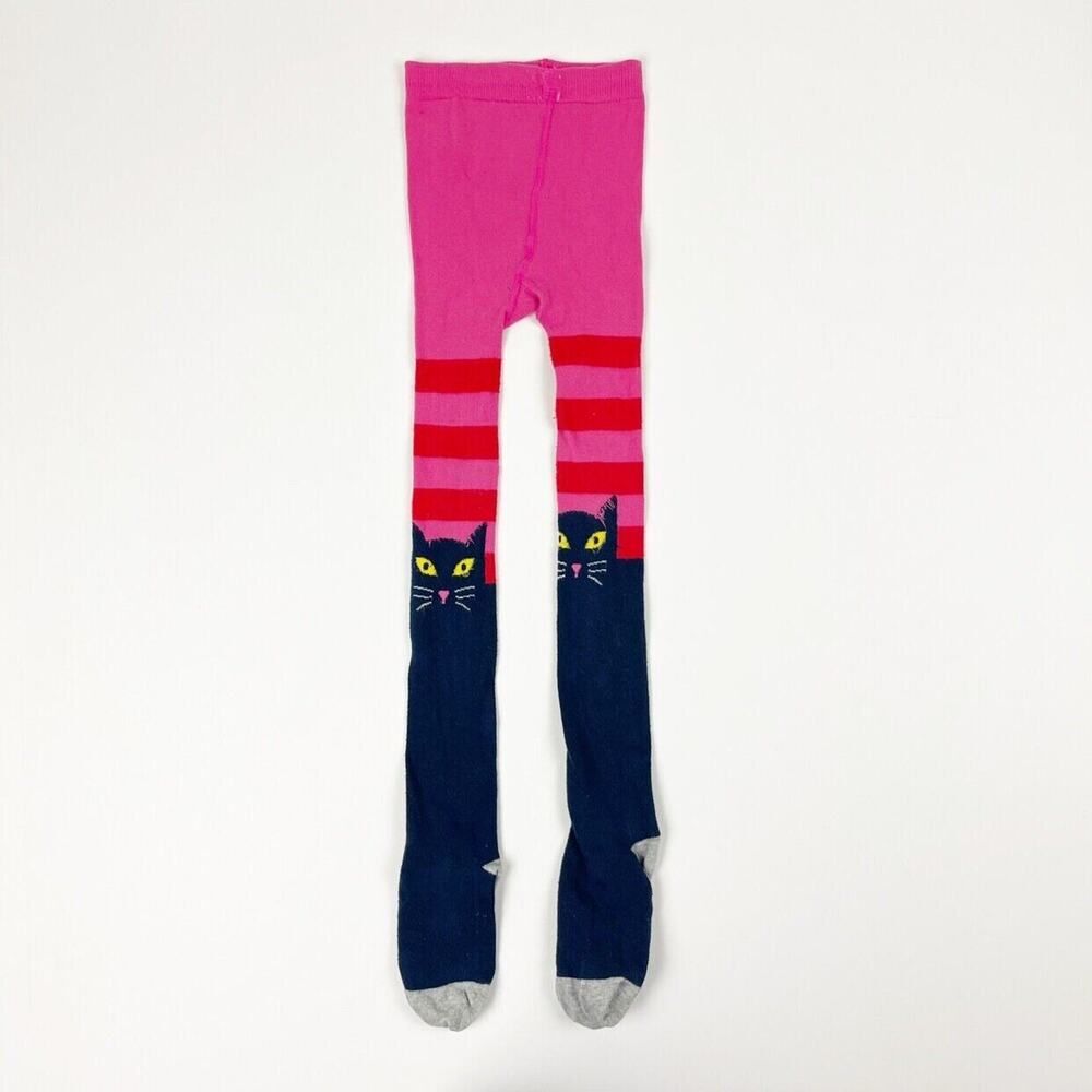 Mini Boden Girls Pink Red Navy Cat Kitty Knit Footed Tights 6-7 Years 122cm